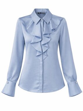 Zara ruffle pearl sateen blouse Medium long sleeve cool blue Feminine Romantic
